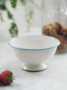  Pale Blue & White Footed Enamel Bowl