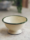 Cream & Green Enamel Small Footed Bowl