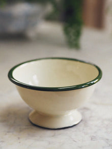  Cream & Green Enamel Small Footed Bowl