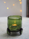 Green Smoke Footed Hurricane Vase by La Soufflerie