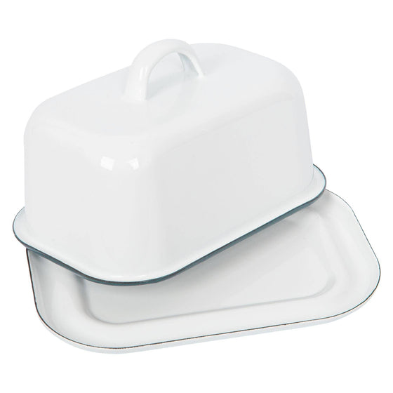 18.5cm x 10cm White Enamel Butter Dish - By Argon Tableware