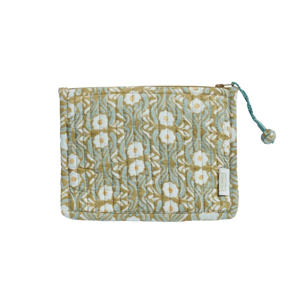 Quilted Small Pouch - Khaki Floral - The Botanical Candle Co.