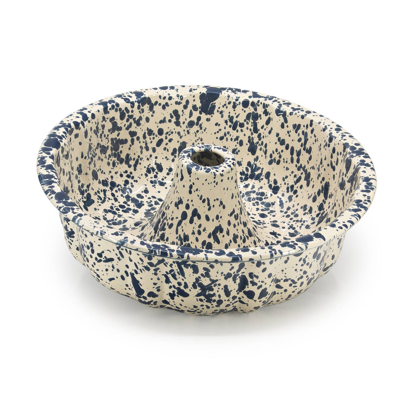 Navy & Cream Splatterware Enamel Bundt Pan - The Botanical Candle Co.
