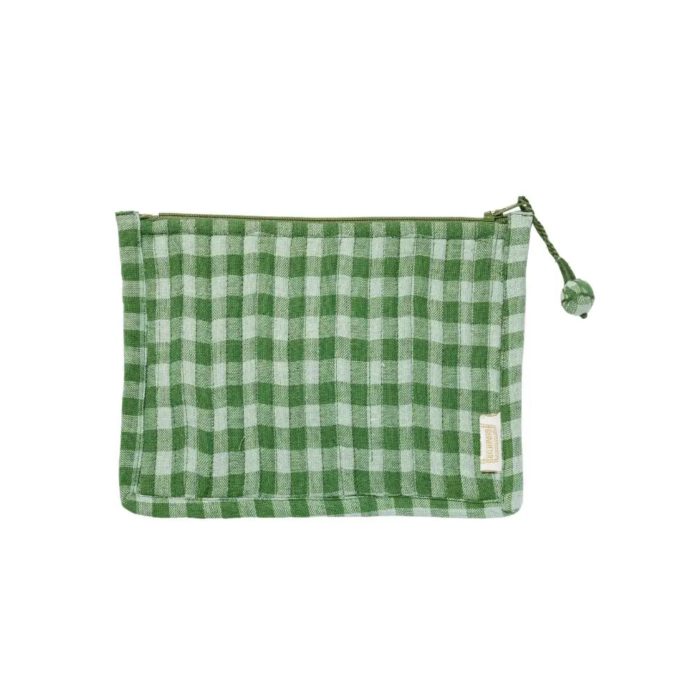 Quilted Small Pouch Green Gingham - The Botanical Candle Co.