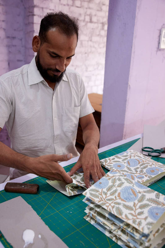 Small Hand Block Printed Gift Bags - Blues