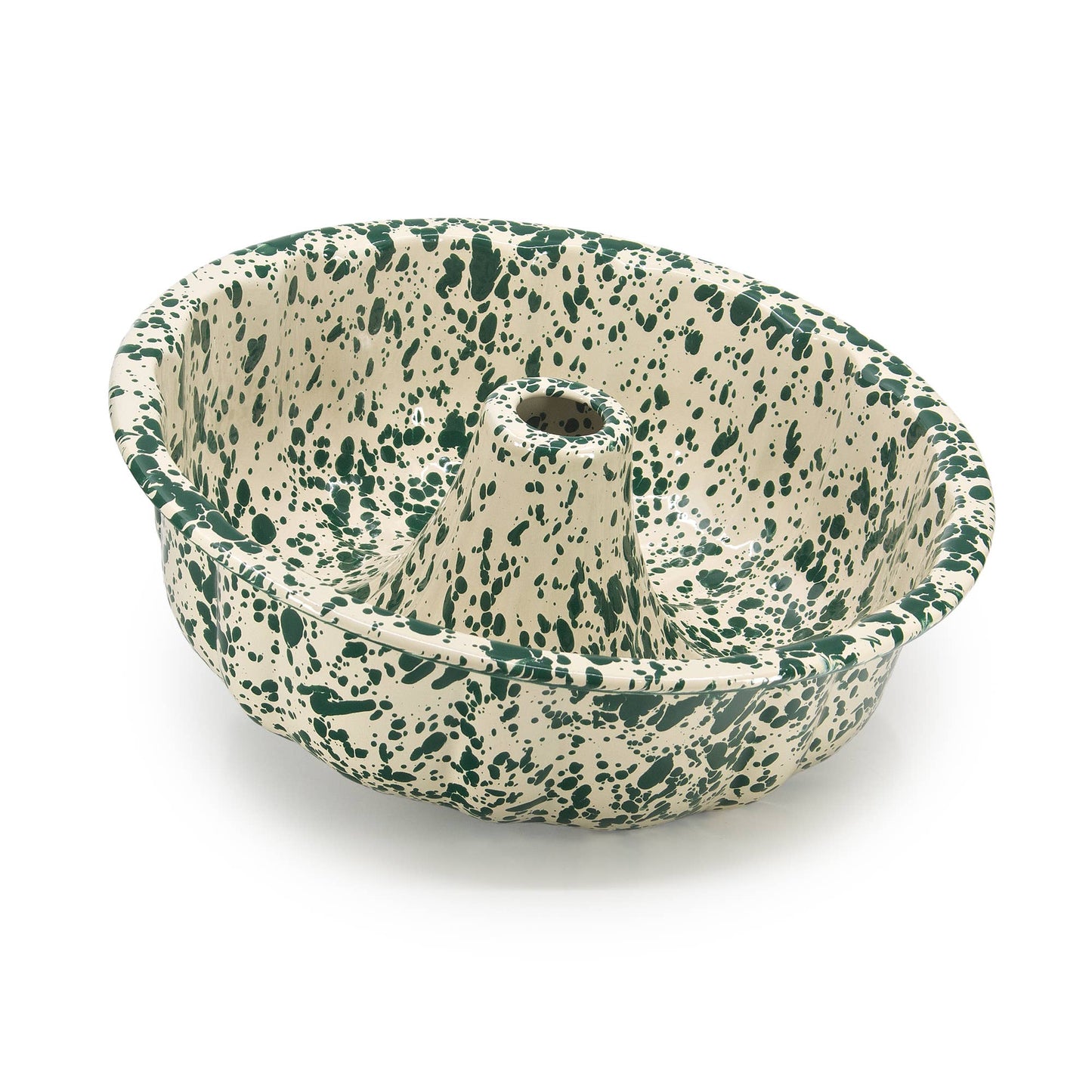 Green & Cream Splatterware Enamel Bundt Pan - The Botanical Candle Co.