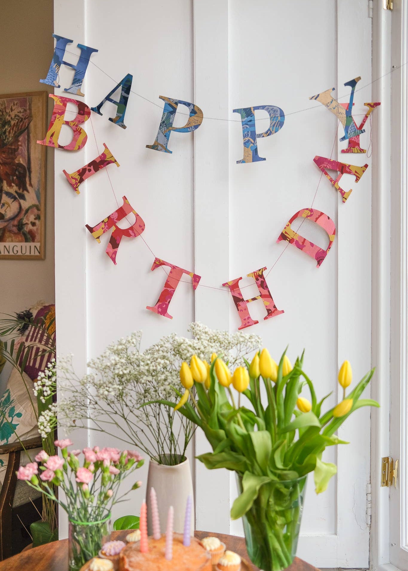 Happy Birthday - Recycled Blue Mix Sewn Garland - The Botanical Candle Co.