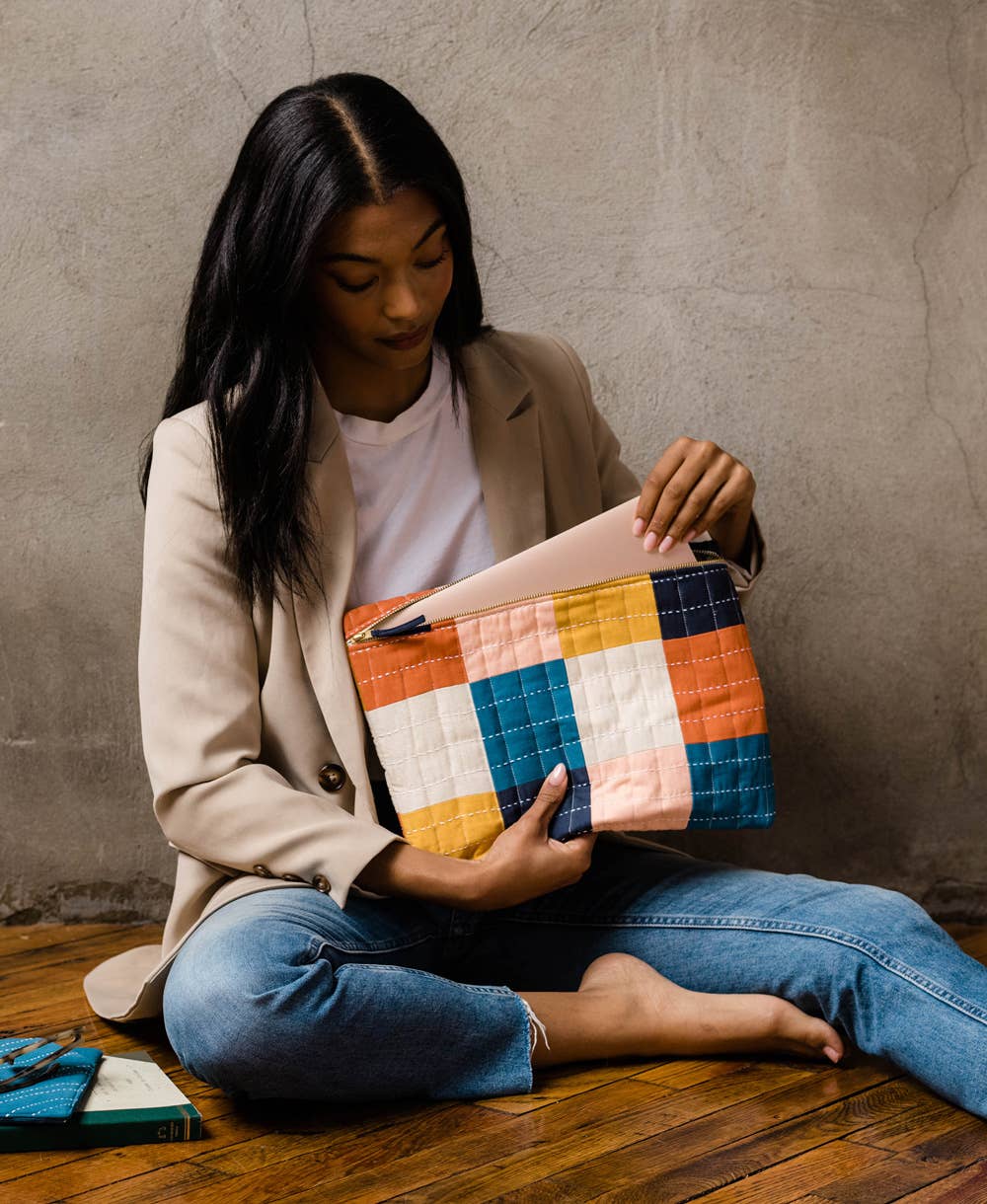 Checkered Laptop Sleeve - Cobalt - The Botanical Candle Co.