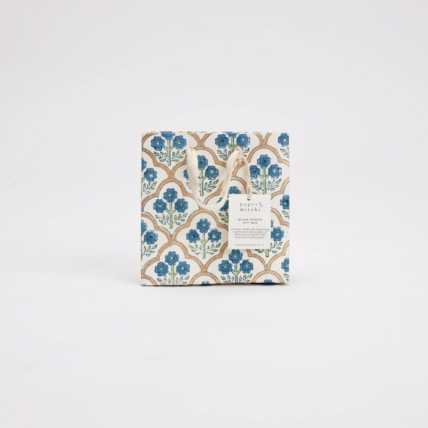 Small Hand Block Printed Gift Bags - Indigo - The Botanical Candle Co.