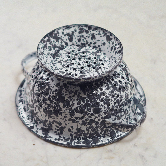 Grey & White Splatterware Enamel Small Colander - The Botanical Candle Co.