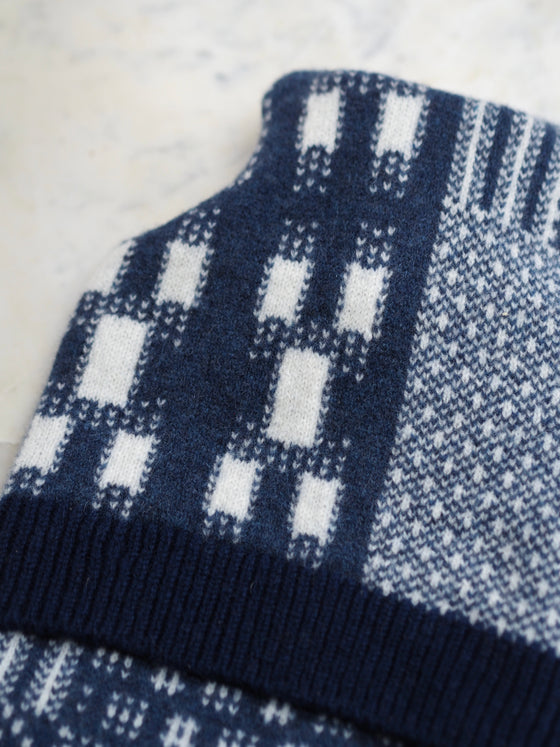 Blue Ikat Lambswool Hot Water Bottle - The Botanical Candle Co.