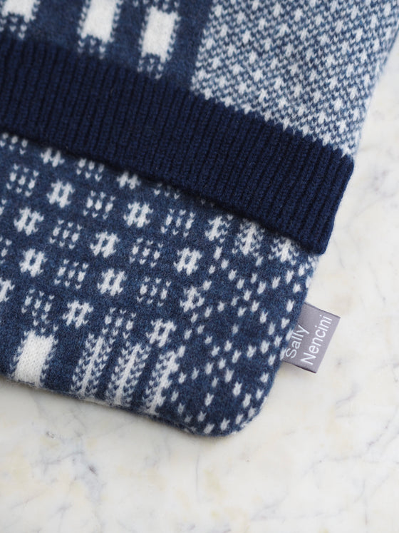 Blue Ikat Lambswool Hot Water Bottle - The Botanical Candle Co.