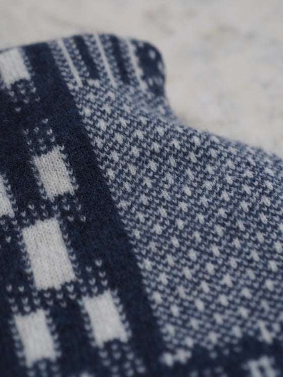 Blue Ikat Lambswool Hot Water Bottle - The Botanical Candle Co.