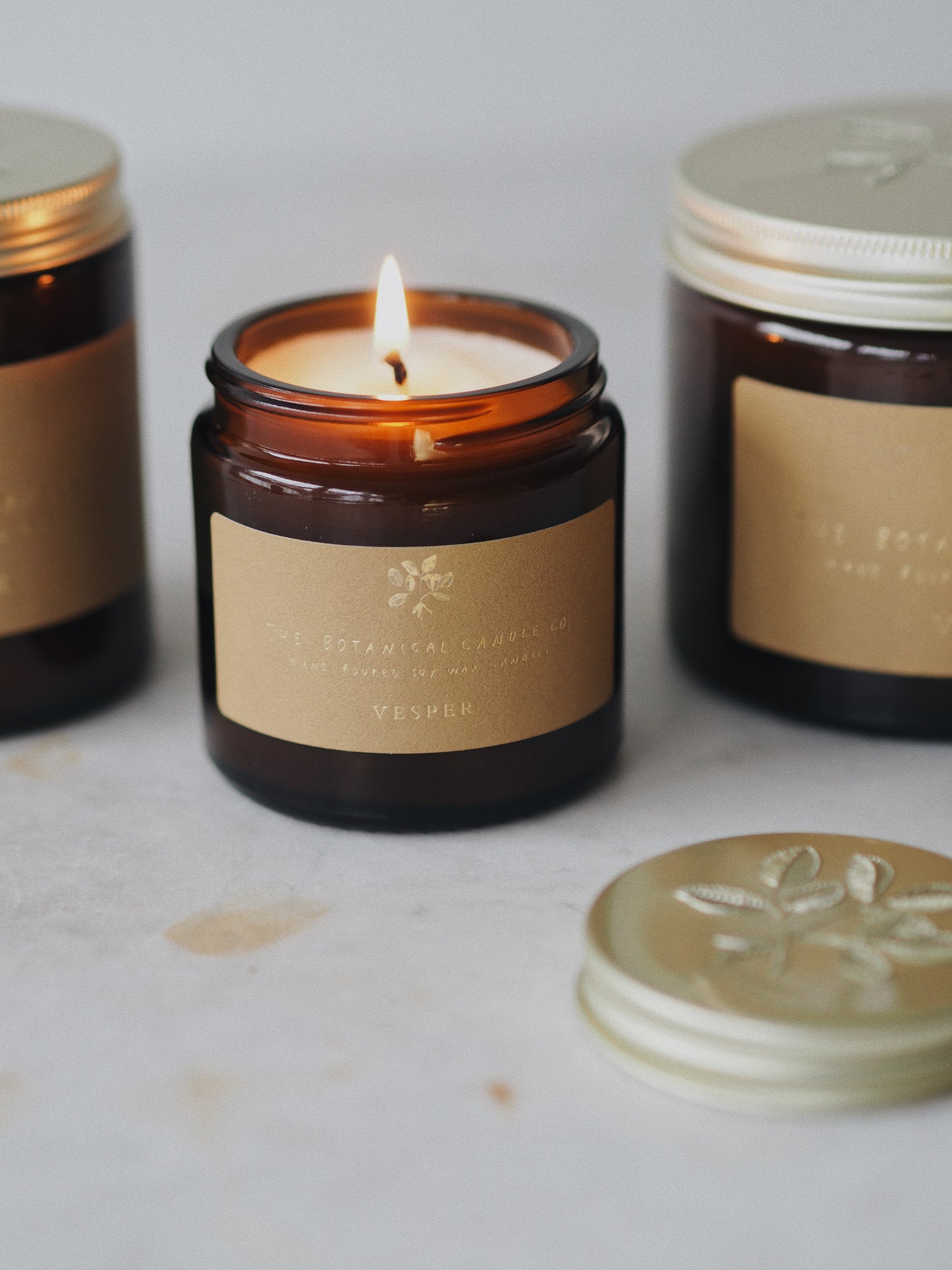 Vesper Scented Soy Candle in Amber Jar - The Botanical Candle Co.