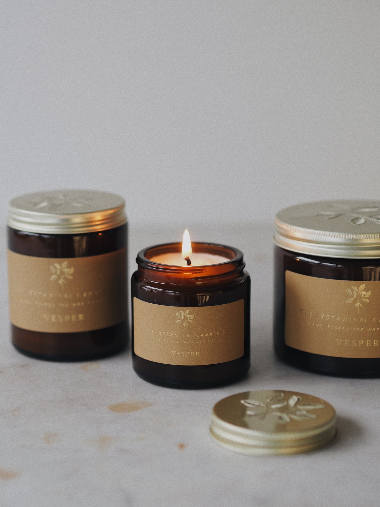 Vesper Scented Soy Candle in Amber Jar - The Botanical Candle Co.