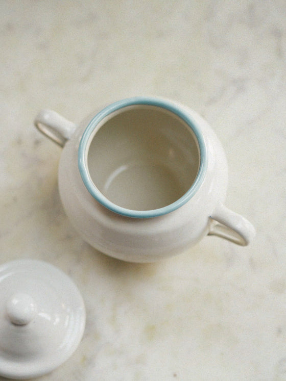 Pale Blue & White Enamel Sugar Bowl