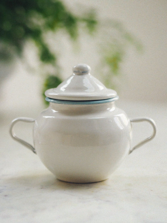 Pale Blue & White Enamel Sugar Bowl - The Botanical Candle Co.
