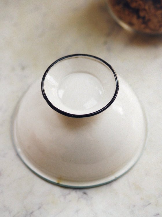Pale Blue & White Footed Enamel Bowl - The Botanical Candle Co.