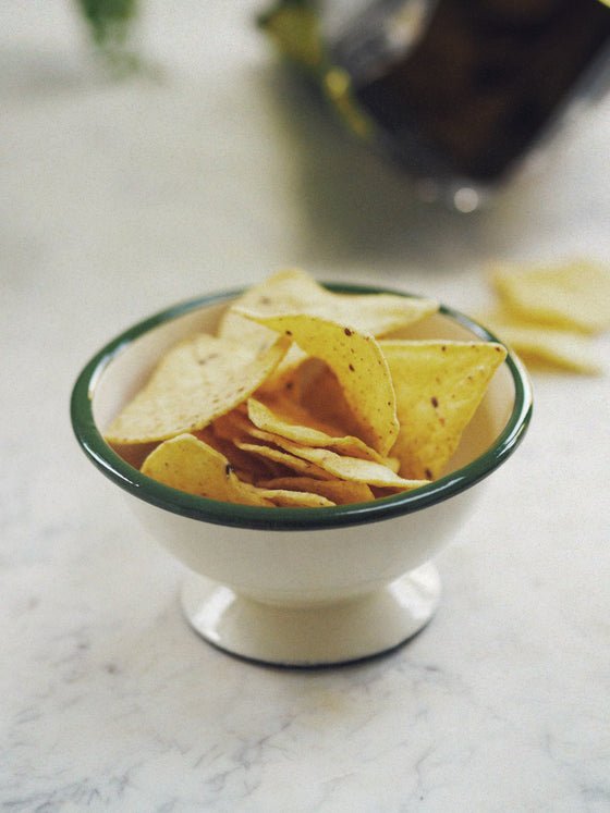 Cream & Green Enamel Small Footed Bowl - The Botanical Candle Co.