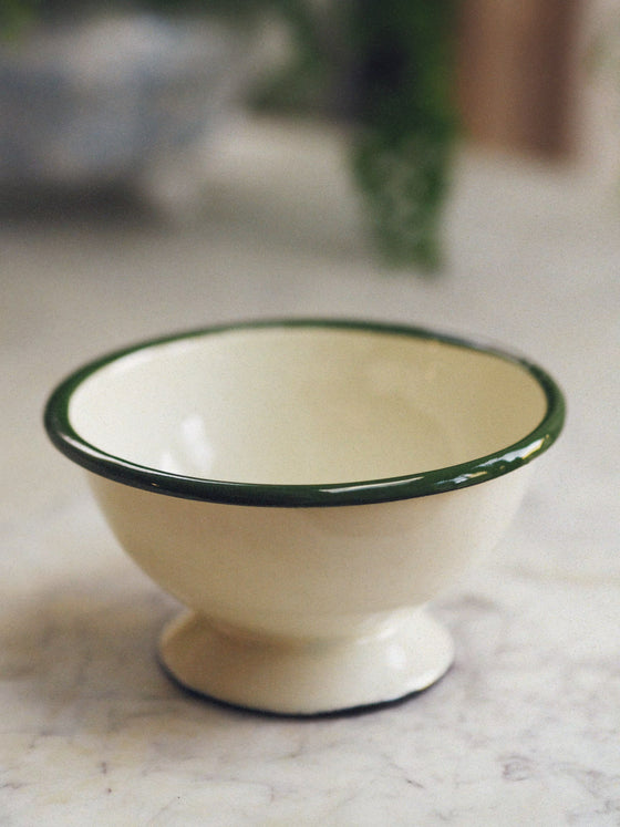 Cream & Green Enamel Small Footed Bowl - The Botanical Candle Co.