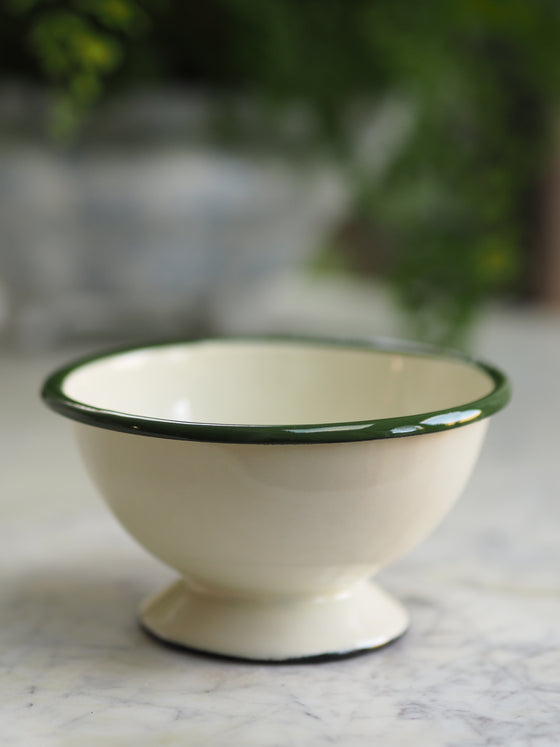 Cream & Green Enamel Small Footed Bowl