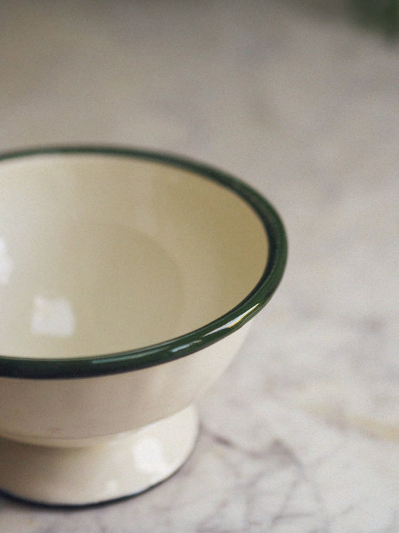 Cream & Green Enamel Small Footed Bowl - The Botanical Candle Co.