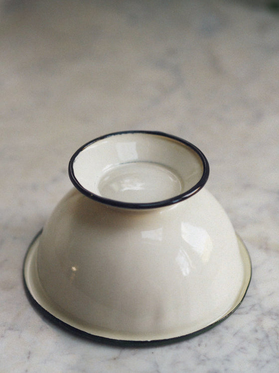 Cream & Green Enamel Small Footed Bowl - The Botanical Candle Co.
