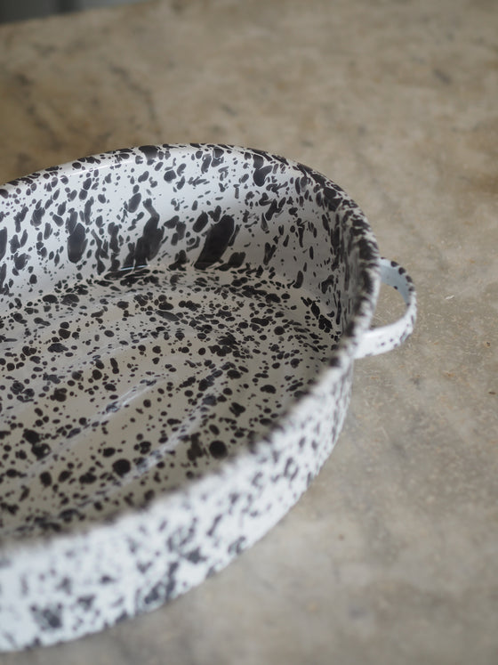 Grey & White Splatterware Enamel Chicken Roaster - The Botanical Candle Co.