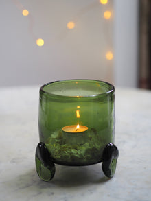  Green Smoke Footed Hurricane Vase by La Soufflerie