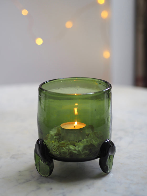 Green Smoke Footed Hurricane Vase by La Soufflerie