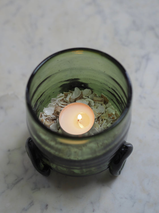 Green Smoke Footed Hurricane Vase by La Soufflerie