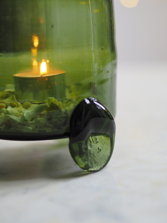 Green Smoke Footed Hurricane Vase by La Soufflerie