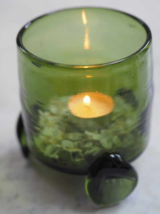 Green Smoke Footed Hurricane Vase by La Soufflerie