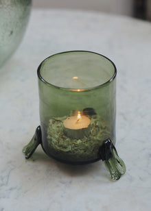  Green Smoke Footed Hurricane Vase