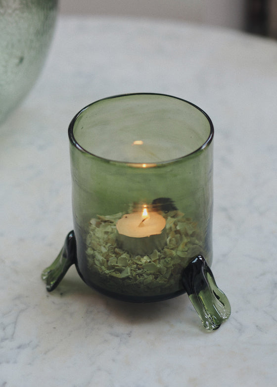 Green Smoke Footed Hurricane Vase