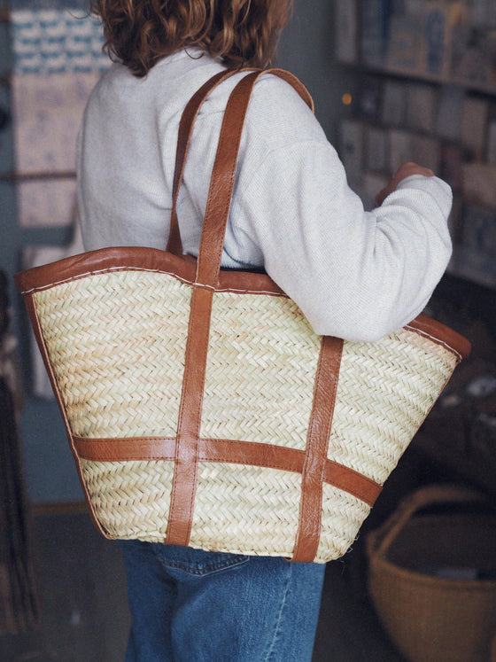 Basket with Leather Straps - The Botanical Candle Co.