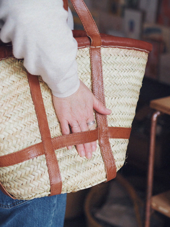 Basket with Leather Straps - The Botanical Candle Co.