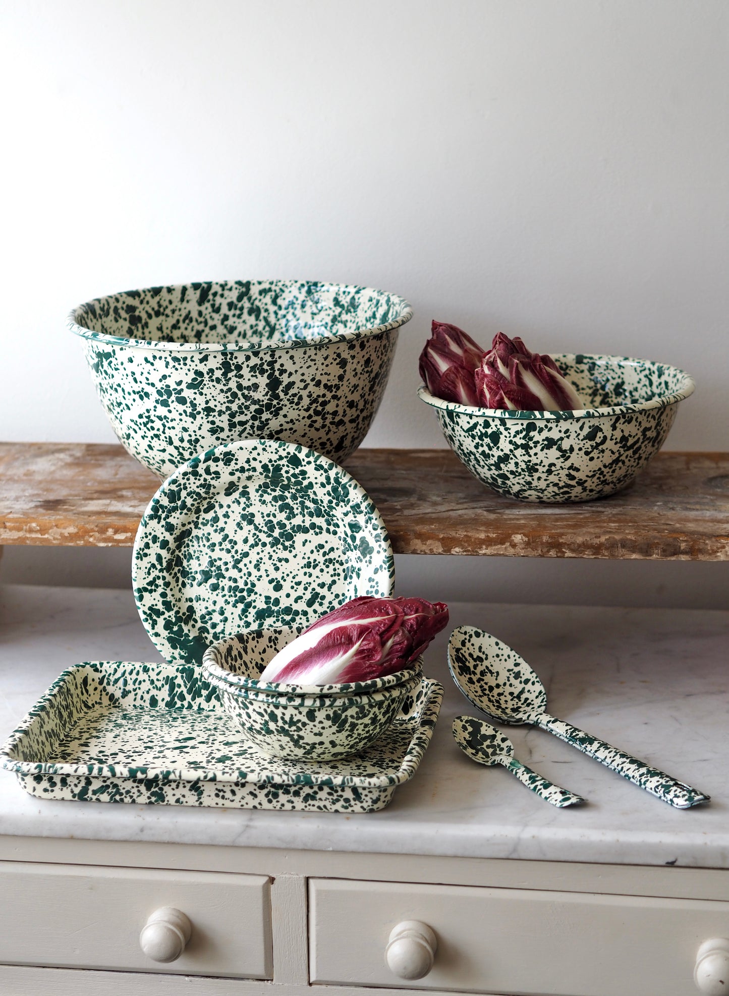 Green & Cream Splatterware Enamel - The Botanical Candle Co.