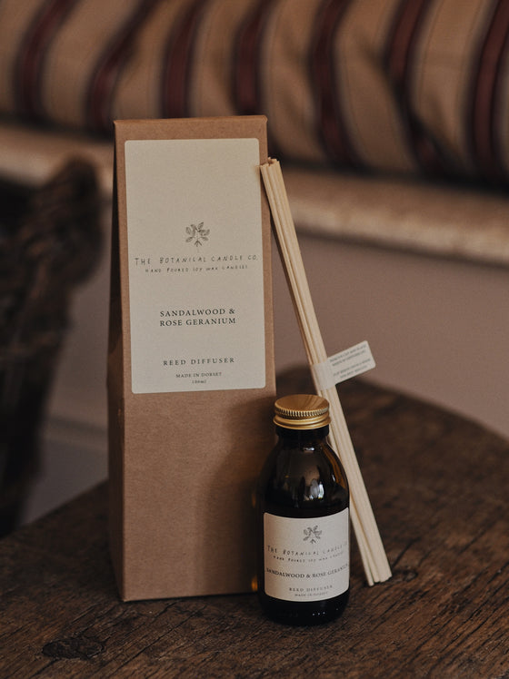 Sandalwood & Rose Geranium Reed Diffuser - The Botanical Candle Co.