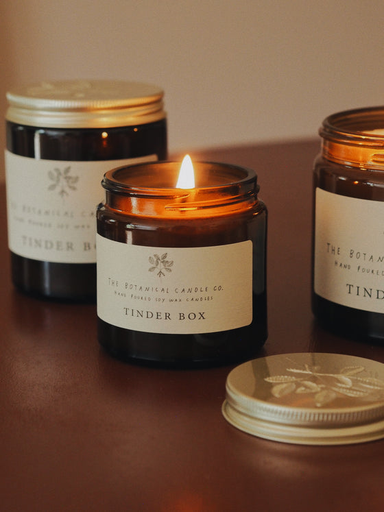 Tinder Box Soy Candles in Amber Jars - The Botanical Candle Co.