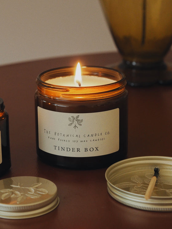 Tinder Box Soy Candles in Amber Jars - The Botanical Candle Co.