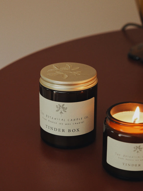 Tinder Box Soy Candles in Amber Jars - The Botanical Candle Co.