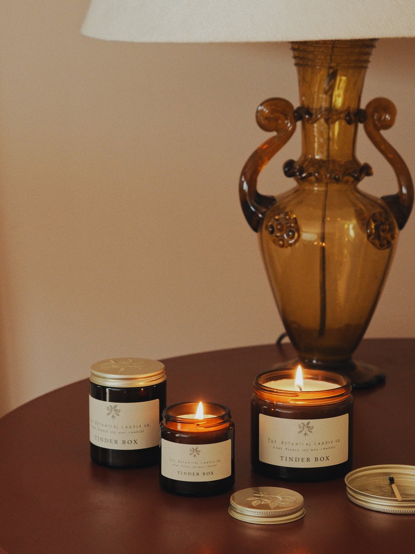 Tinder Box Soy Candles in Amber Jars - The Botanical Candle Co.