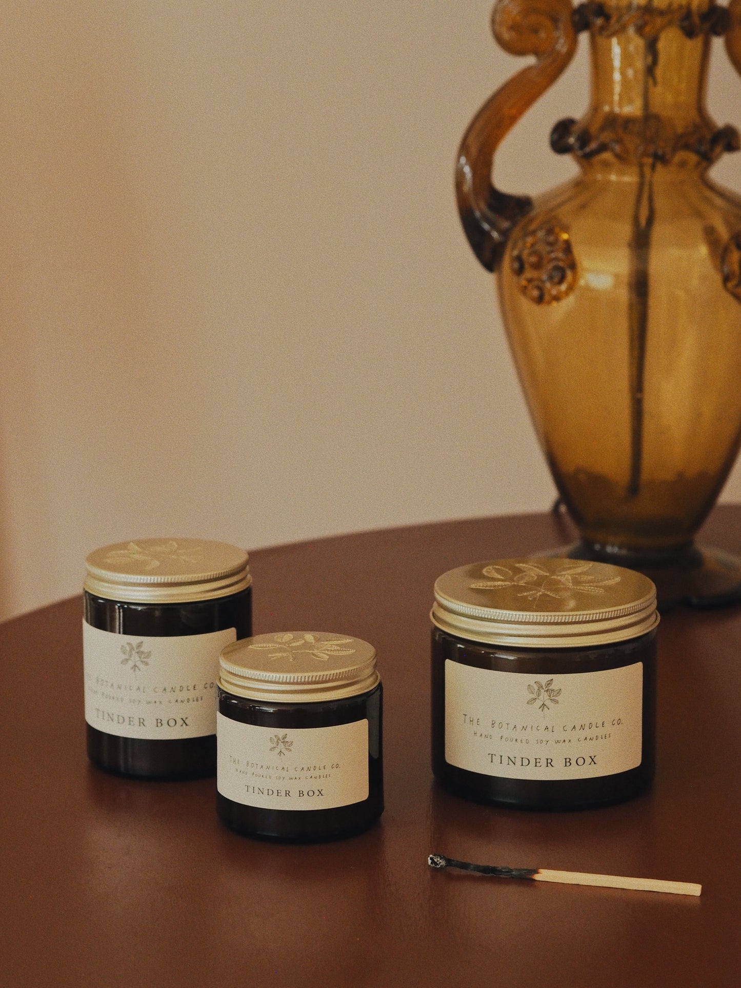 Tinder Box Soy Candles in Amber Jars - The Botanical Candle Co.