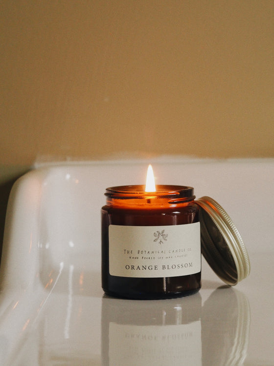 Orange Blossom Scented Soy Candles in Amber Jars - The Botanical Candle Co.