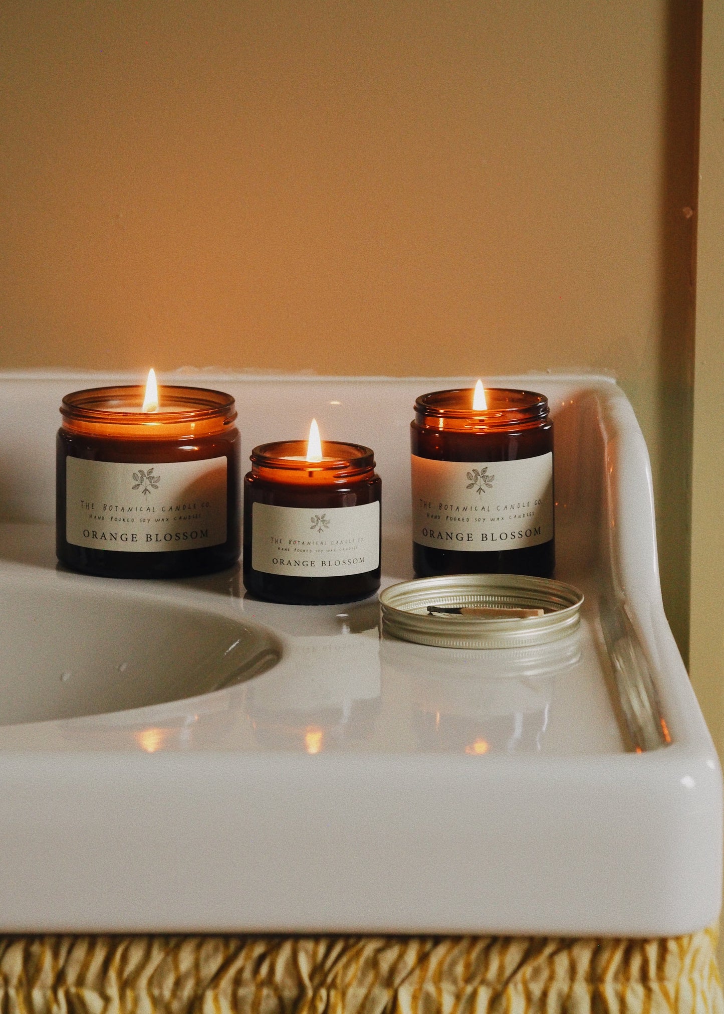 Orange Blossom Scented Soy Candles in Amber Jars - The Botanical Candle Co.