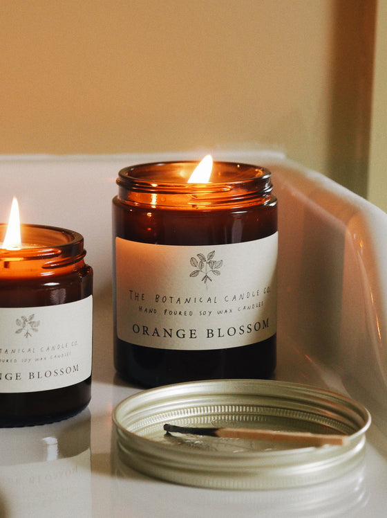 Orange Blossom Scented Soy Candles in Amber Jars - The Botanical Candle Co.