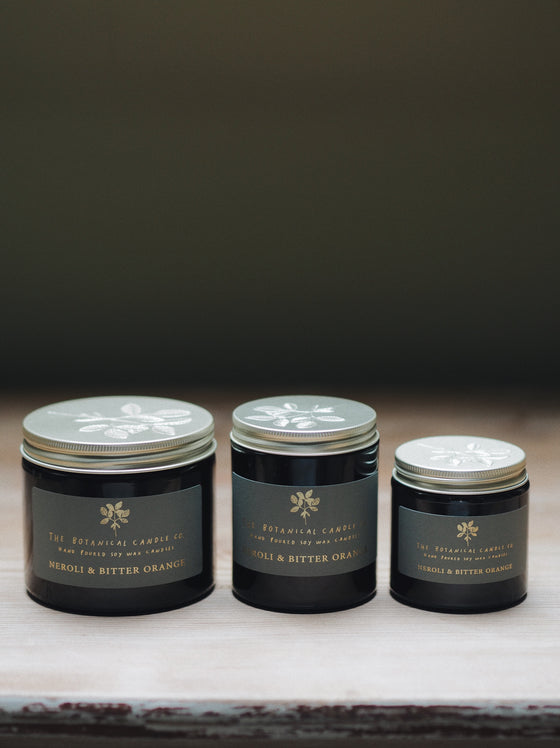 Neroli & Bitter Orange Soy Candles in Amber Jars - The Botanical Candle Co.