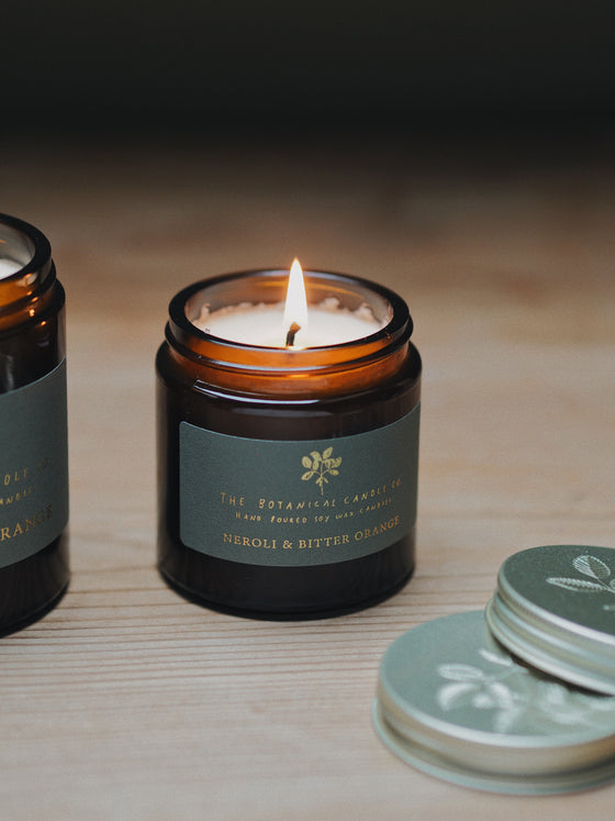 Neroli & Bitter Orange Soy Candles in Amber Jars - The Botanical Candle Co.