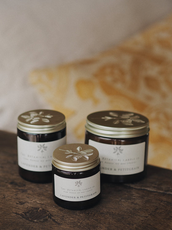 Lavender & Petitgrain Scented Soy Candles in Amber Jars - The Botanical Candle Co.